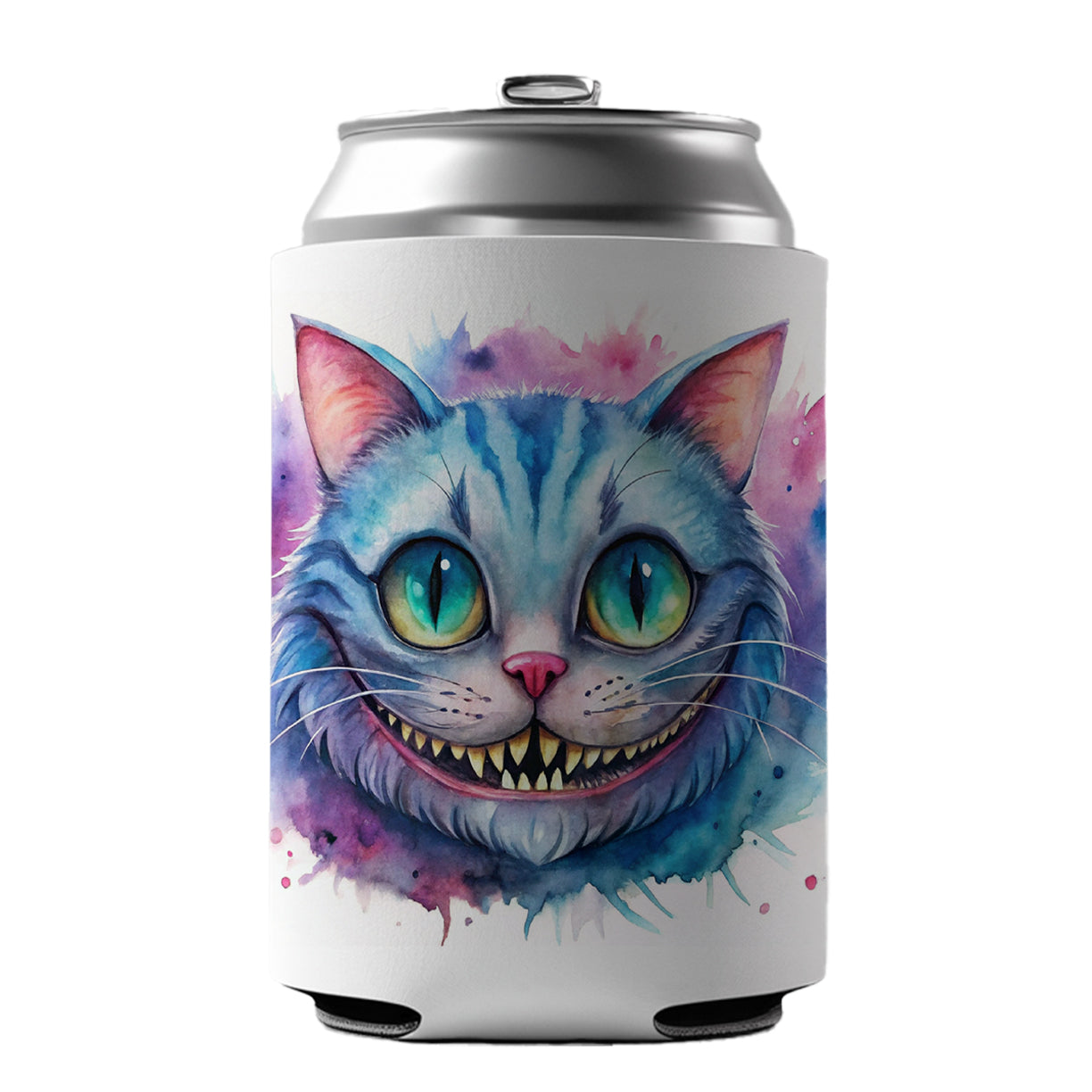 Cheshire Cat Alice in Wonderland Watercolor Can Cooler Beer Soda Drink Insulated Holder Sleeve Hugger