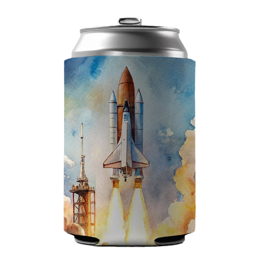 Classic Space Shuttle Launch Watercolor Can Cooler Beer Soda Drink Insulated Holder Sleeve Hugger