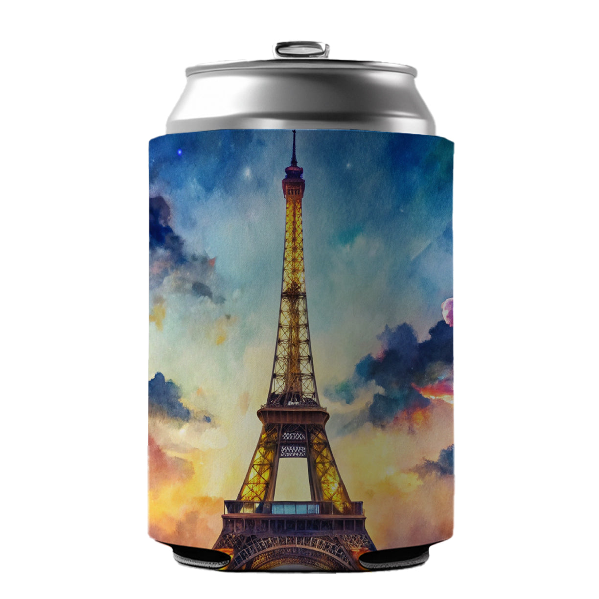 Eiffel Tower At Night Watercolor Can Cooler Beer Soda Drink Insulated Holder Sleeve Hugger