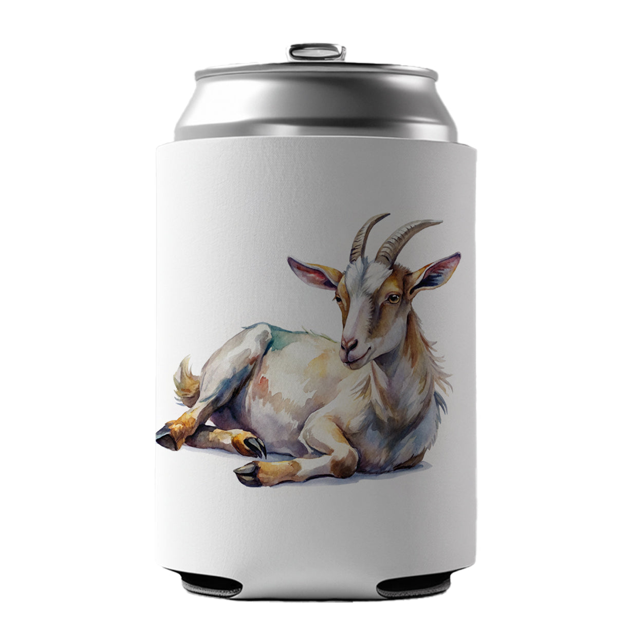 Fainting Goat Lying On Its Side Watercolor Can Cooler Beer Soda Drink Insulated Holder Sleeve Hugger