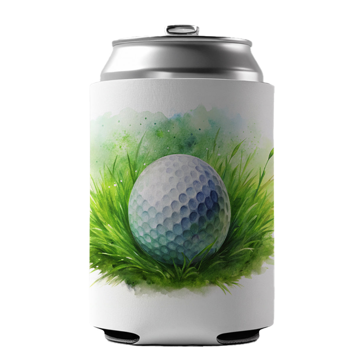 Golf Ball On Grass Watercolor Can Cooler Beer Soda Drink Insulated Holder Sleeve Hugger