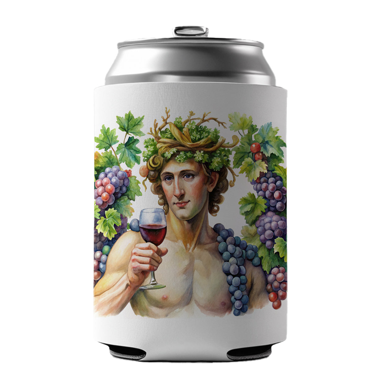 Greek God Bacchus With Wine And Grapes Can Cooler Beer Soda Drink Insulated Holder Sleeve Hugger