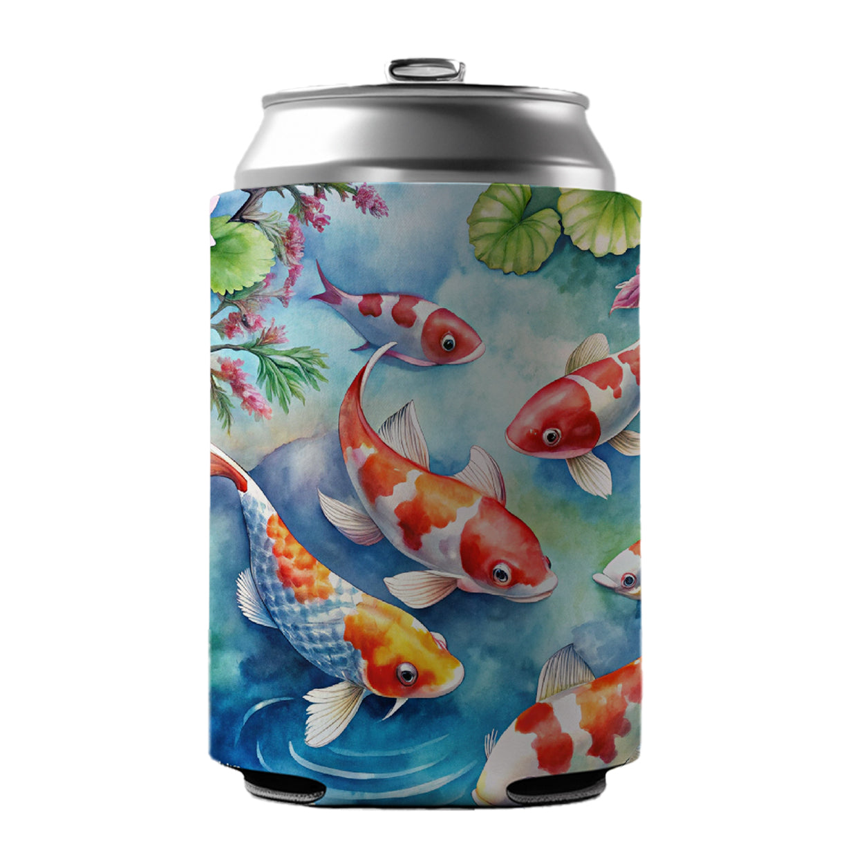 Japanese Koi Pond Scene Watercolor Can Cooler Beer Soda Drink Insulated Holder Sleeve Hugger