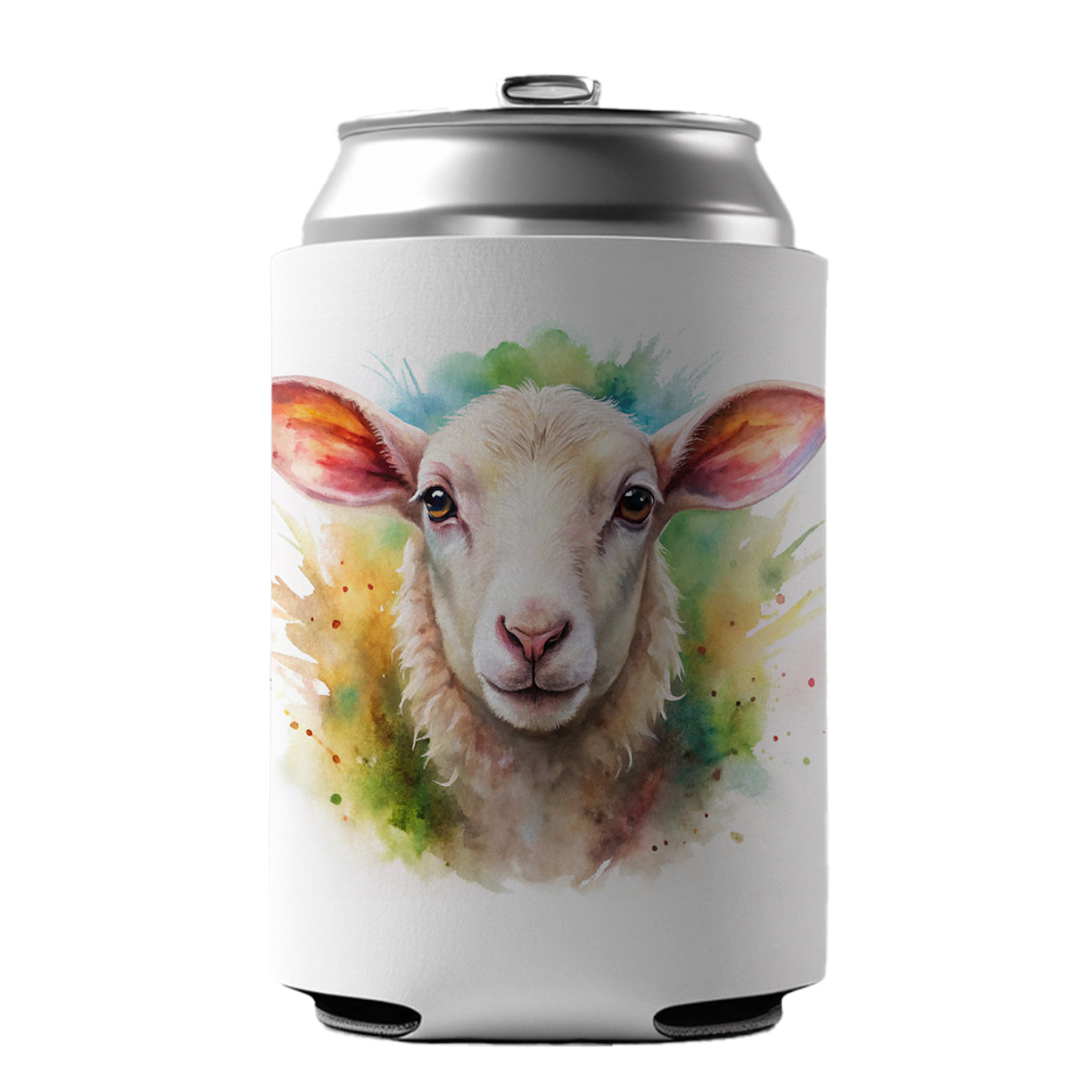 Lamb Face Watercolor Can Cooler Beer Soda Drink Insulated Holder Sleeve Hugger