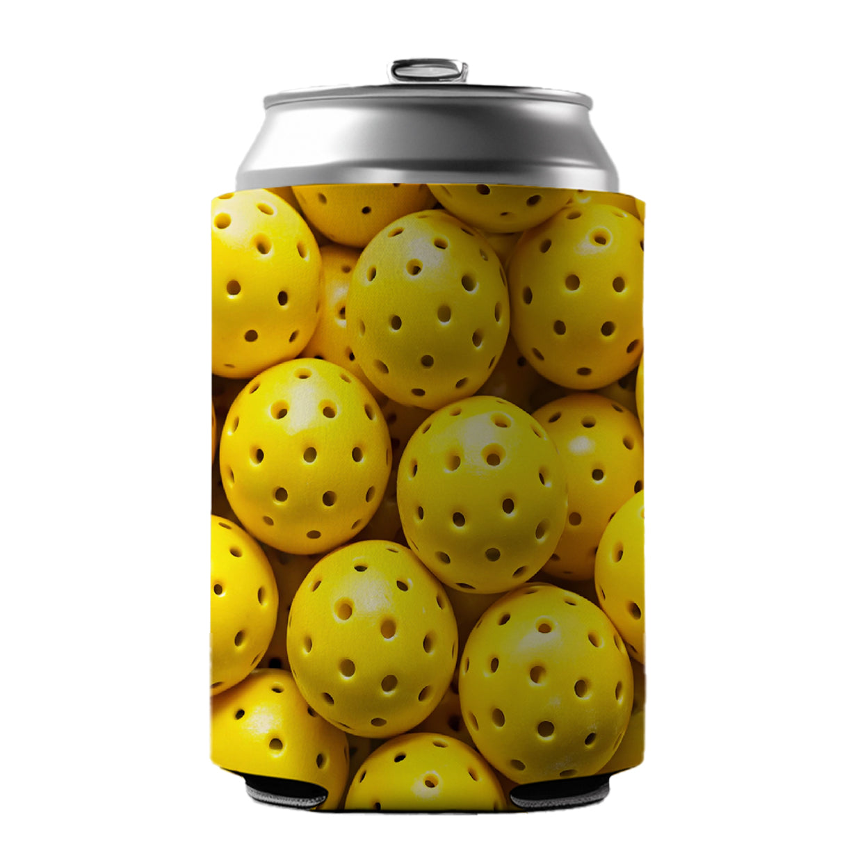 Lots Of Yellow Pickleball Balls Can Cooler Beer Soda Drink Insulated Holder Sleeve Hugger