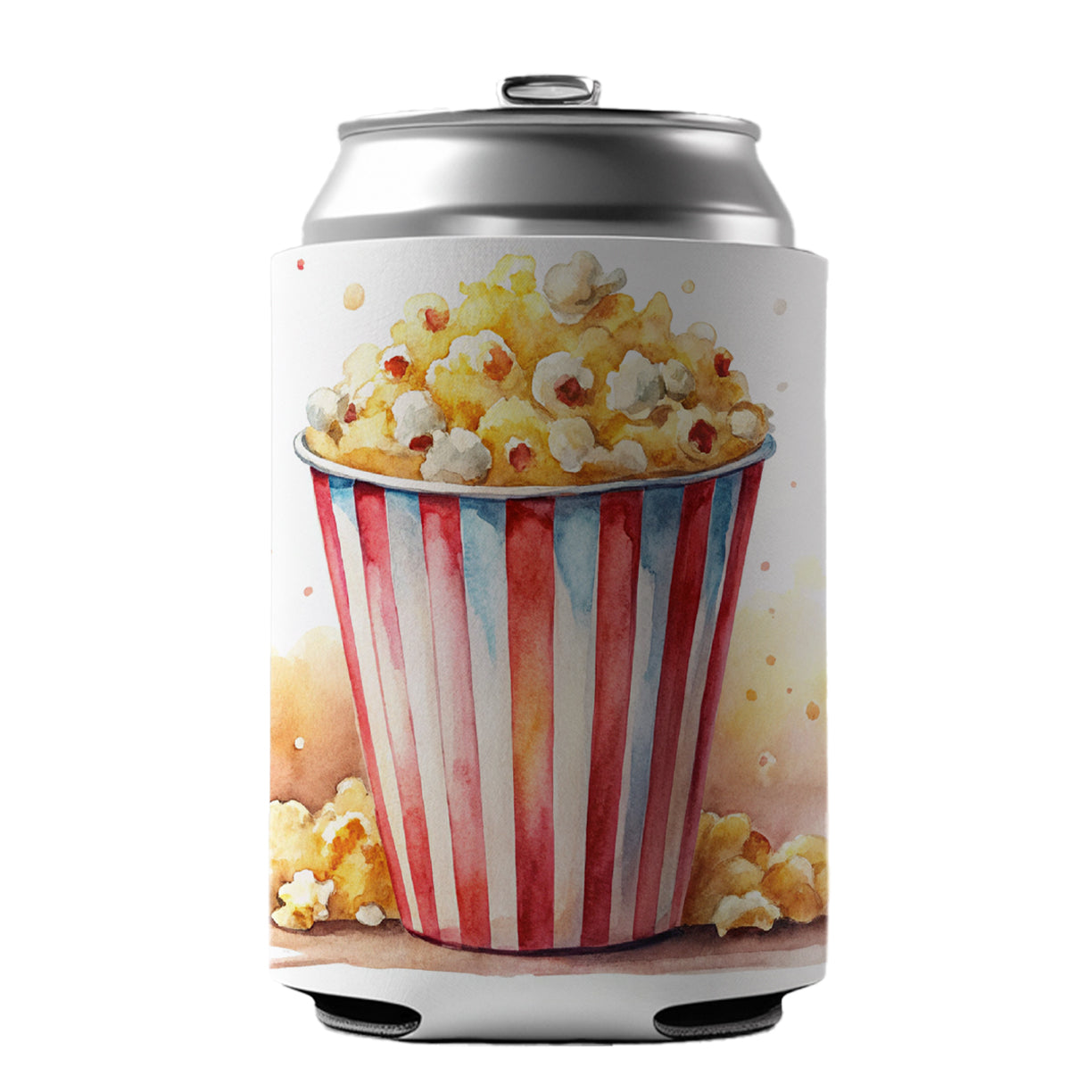 Movie Theater Popcorn Bucket Watercolor Can Cooler Beer Soda Drink Insulated Holder Sleeve Hugger