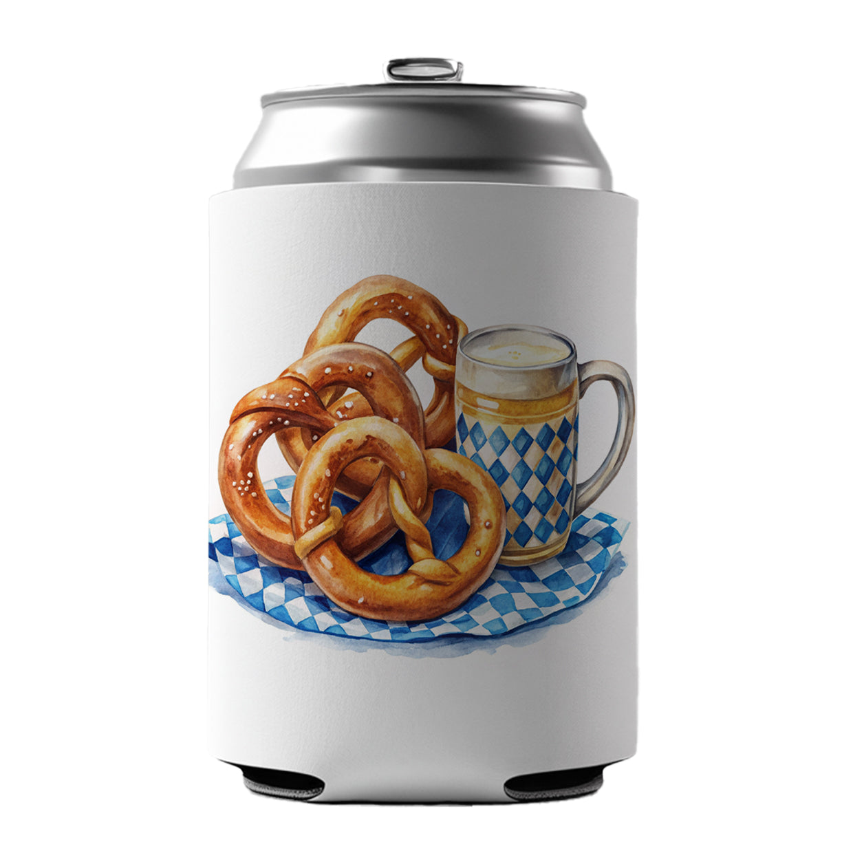 Oktoberfest German Pretzels Watercolor Can Cooler Beer Soda Drink Insulated Holder Sleeve Hugger