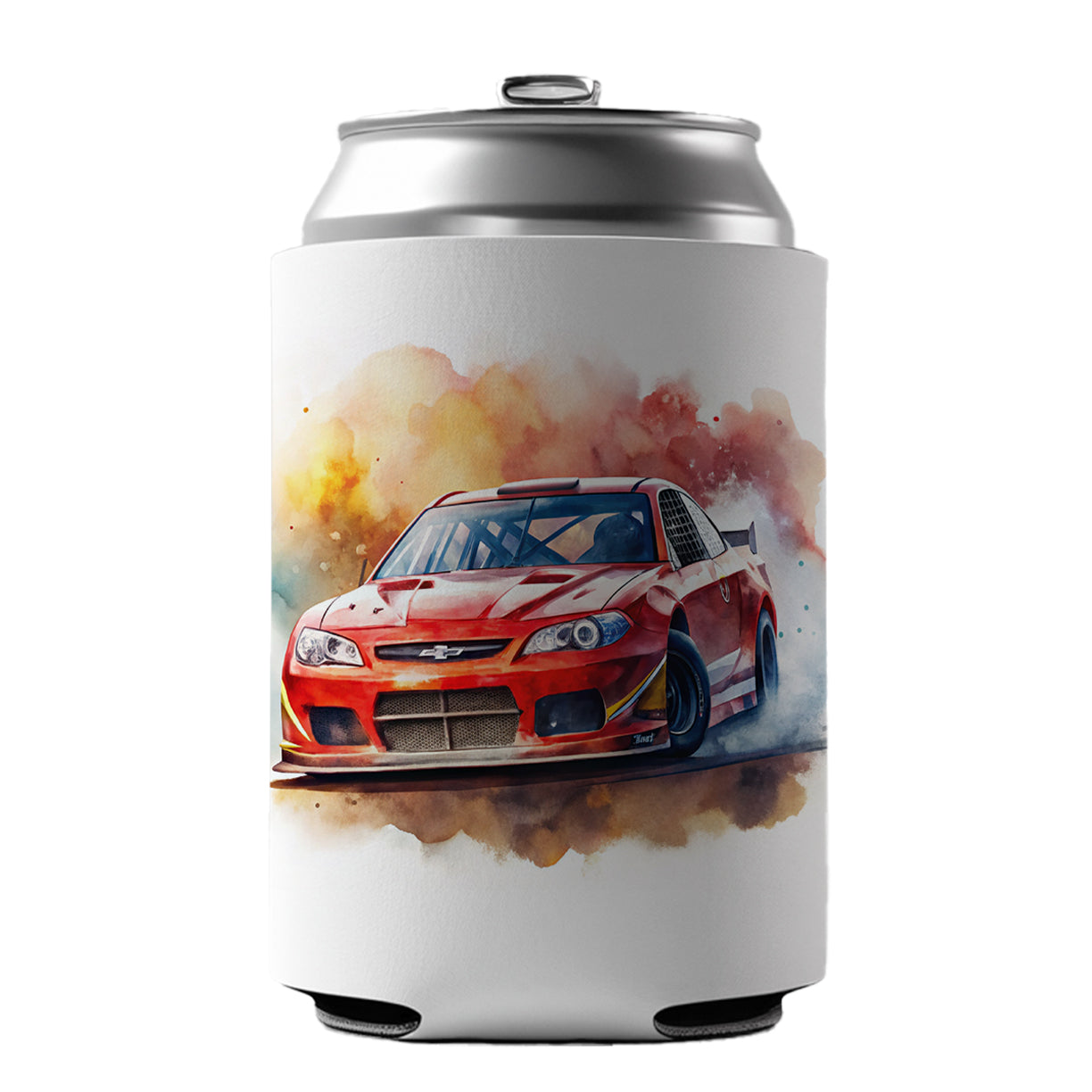 Red Stock Racing Car Watercolor Can Cooler Beer Soda Drink Insulated Holder Sleeve Hugger