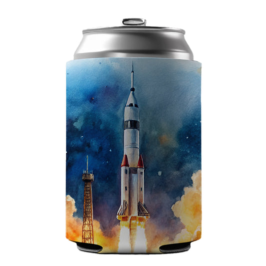 Rocket Spaceship Launch Sci-fi Watercolor Can Cooler Beer Soda Drink Insulated Holder Sleeve Hugger