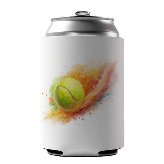 Tennis Ball Rocketing Through The Air Watercolor Can Cooler Beer Soda Drink Insulated Holder Sleeve Hugger