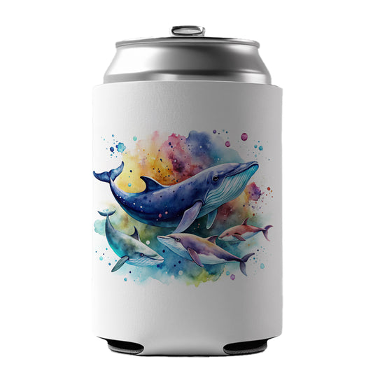 Whales Family Colorful Watercolor Can Cooler Beer Soda Drink Insulated Holder Sleeve Hugger