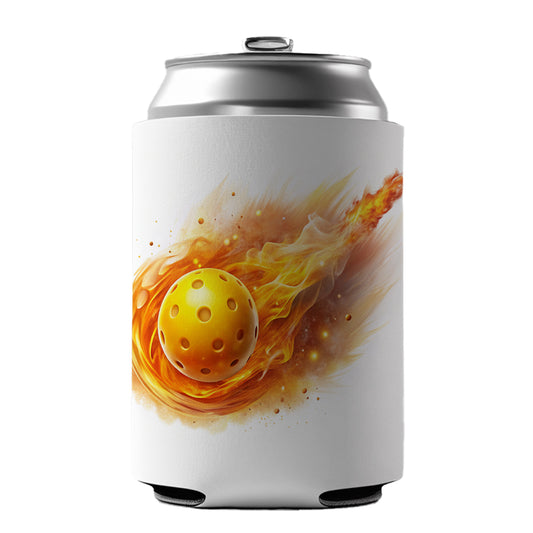 Yellow Pickleball Ball Rocketing Through The Air Can Cooler Beer Soda Drink Insulated Holder Sleeve Hugger