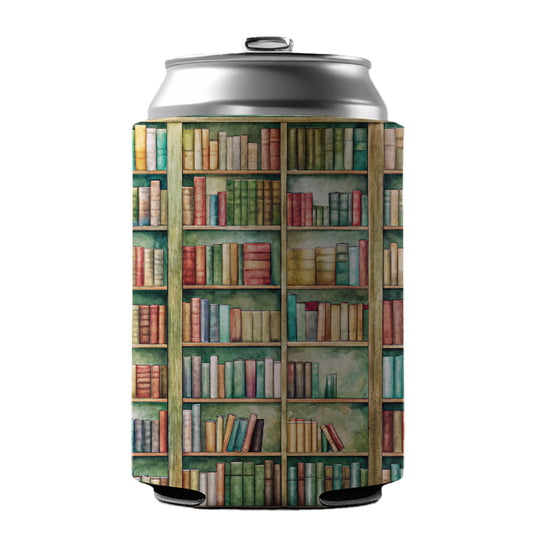 Books Bookshelves In Library Reading Reader Can Cooler Beer Soda Drink Insulated Holder Sleeve Hugger