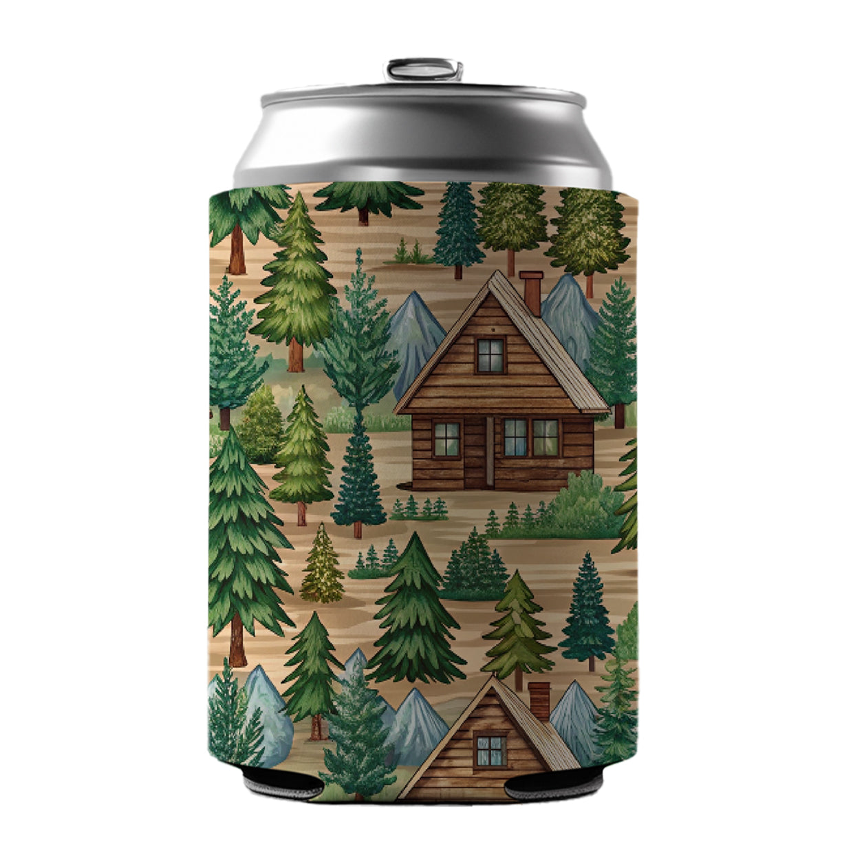 Log Cabin Pattern Can Cooler Beer Soda Drink Insulated Holder Sleeve Hugger