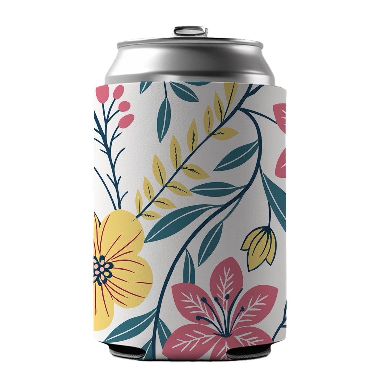 Pretty Flowers Floral Motif Colorful Can Cooler Beer Soda Drink Insulated Holder Sleeve Hugger