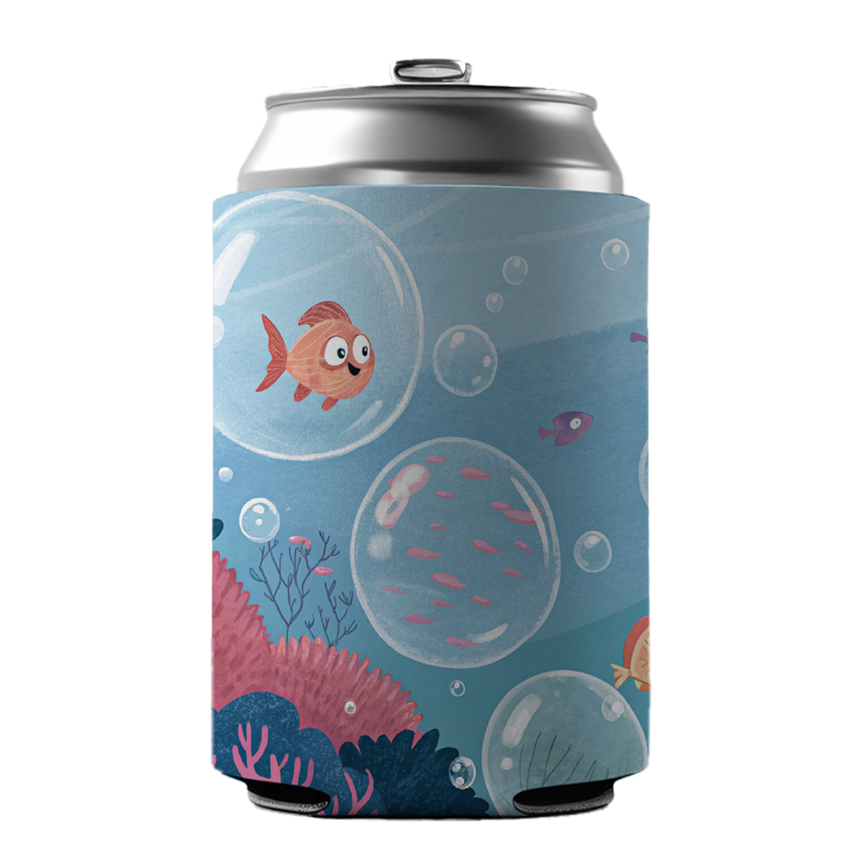 Bubbles Under Water Fish Can Cooler Beer Soda Drink Insulated Holder Sleeve Hugger