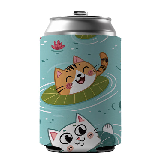 Cats Swimming In Pond Can Cooler Beer Soda Drink Insulated Holder Sleeve Hugger