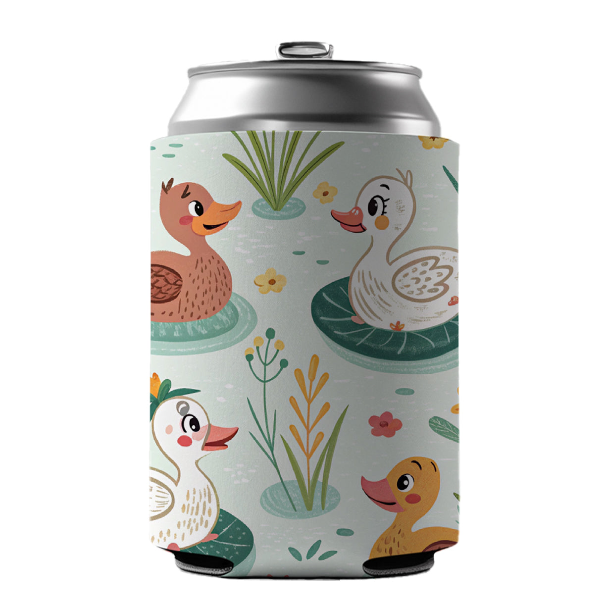 Cute Ducks In Pond Can Cooler Beer Soda Drink Insulated Holder Sleeve Hugger
