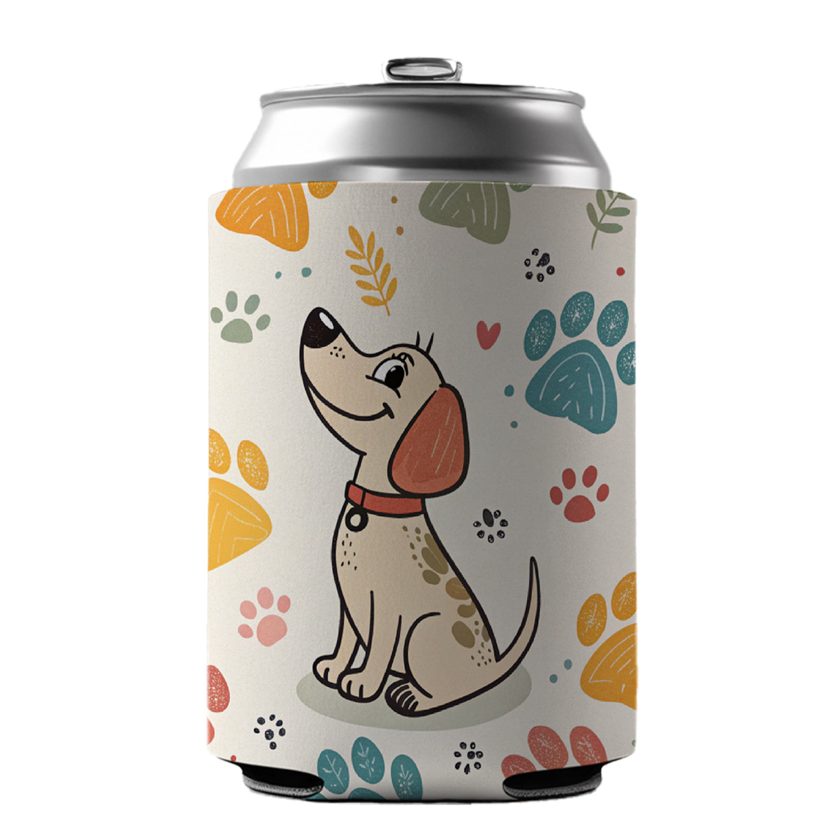 Dog Paw Prints Pastel Can Cooler Beer Soda Drink Insulated Holder Sleeve Hugger