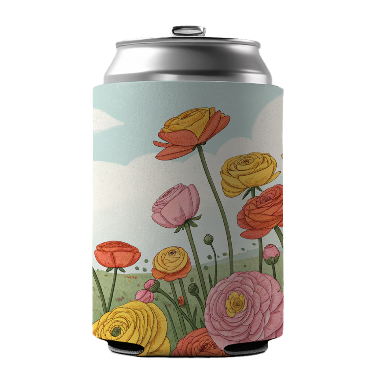 Field Of Ranunculus Flowers Can Cooler Beer Soda Drink Insulated Holder Sleeve Hugger