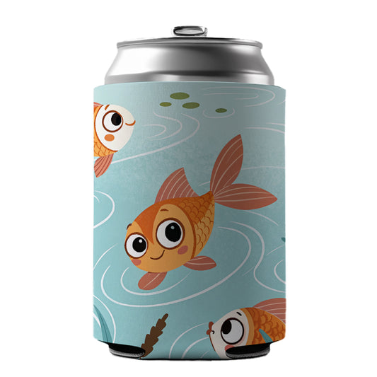 Gold Fish Swimming In Pond Can Cooler Beer Soda Drink Insulated Holder Sleeve Hugger