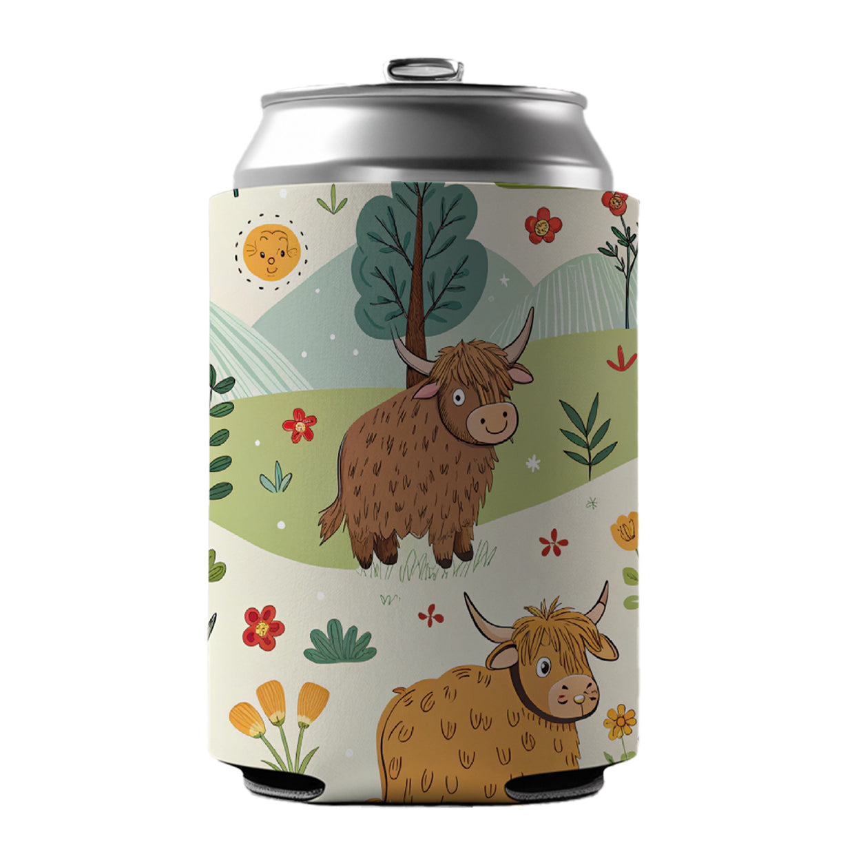 Highland Cows Scattered Can Cooler Beer Soda Drink Insulated Holder Sleeve Hugger
