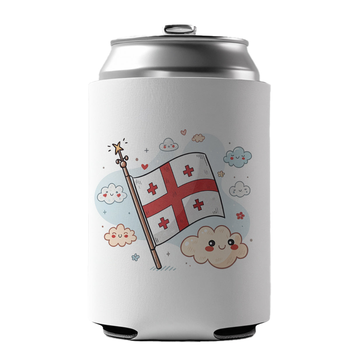 Kawaii Georgia Flag Can Cooler Beer Soda Drink Insulated Holder Sleeve Hugger