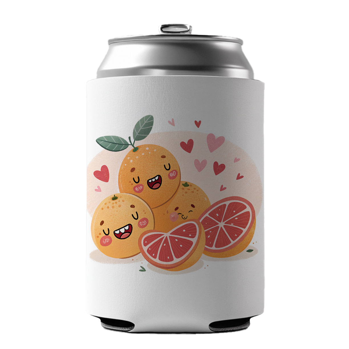 Kawaii Grapefruits And Hearts Can Cooler Beer Soda Drink Insulated Holder Sleeve Hugger