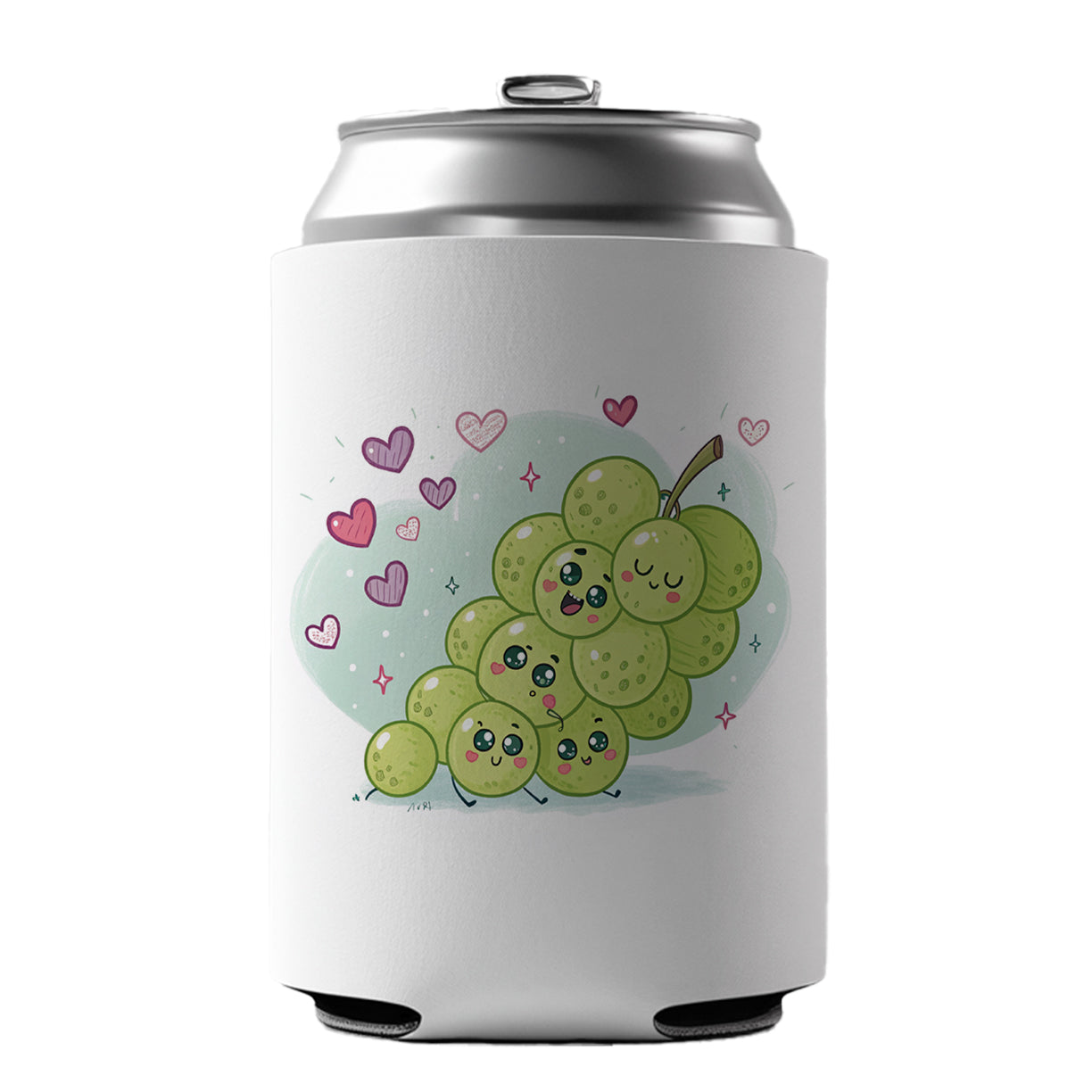 Kawaii Green Grapes And Hearts Can Cooler Beer Soda Drink Insulated Holder Sleeve Hugger