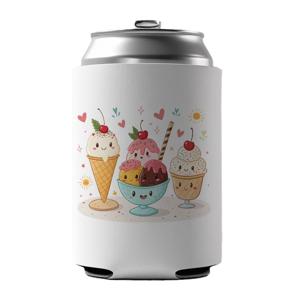Kawaii Ice Cream Sundaes Can Cooler Beer Soda Drink Insulated Holder Sleeve Hugger
