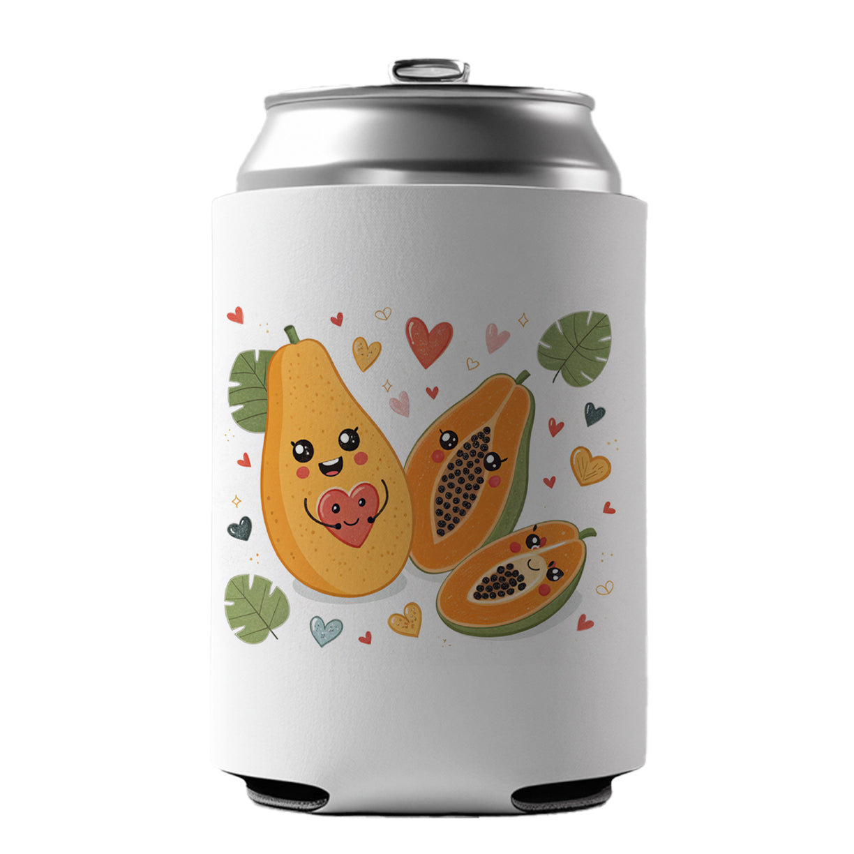 Kawaii Papayas And Hearts Can Cooler Beer Soda Drink Insulated Holder Sleeve Hugger