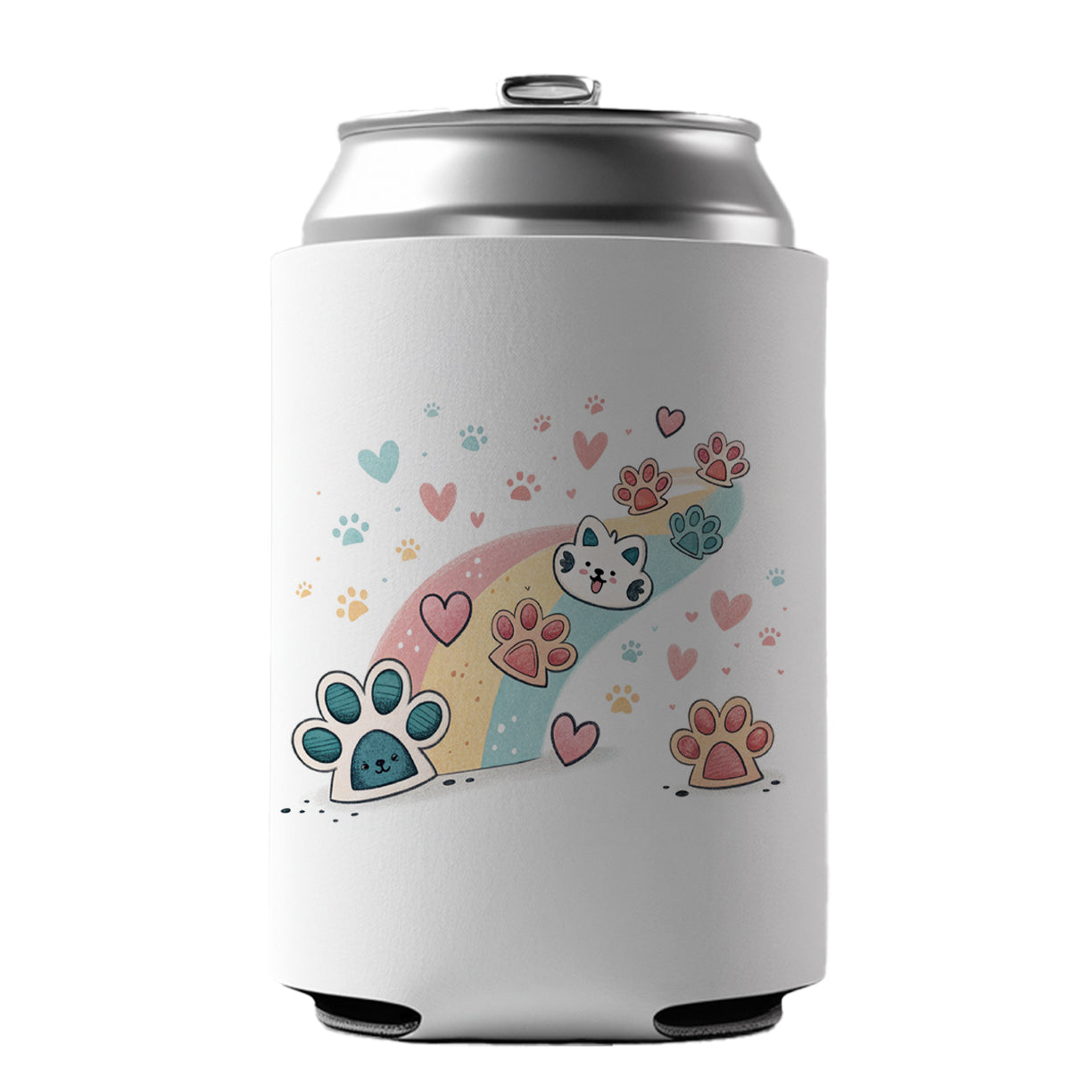 Kawaii Paw Prints And Hearts Sty Can Cooler Beer Soda Drink Insulated Holder Sleeve Hugger