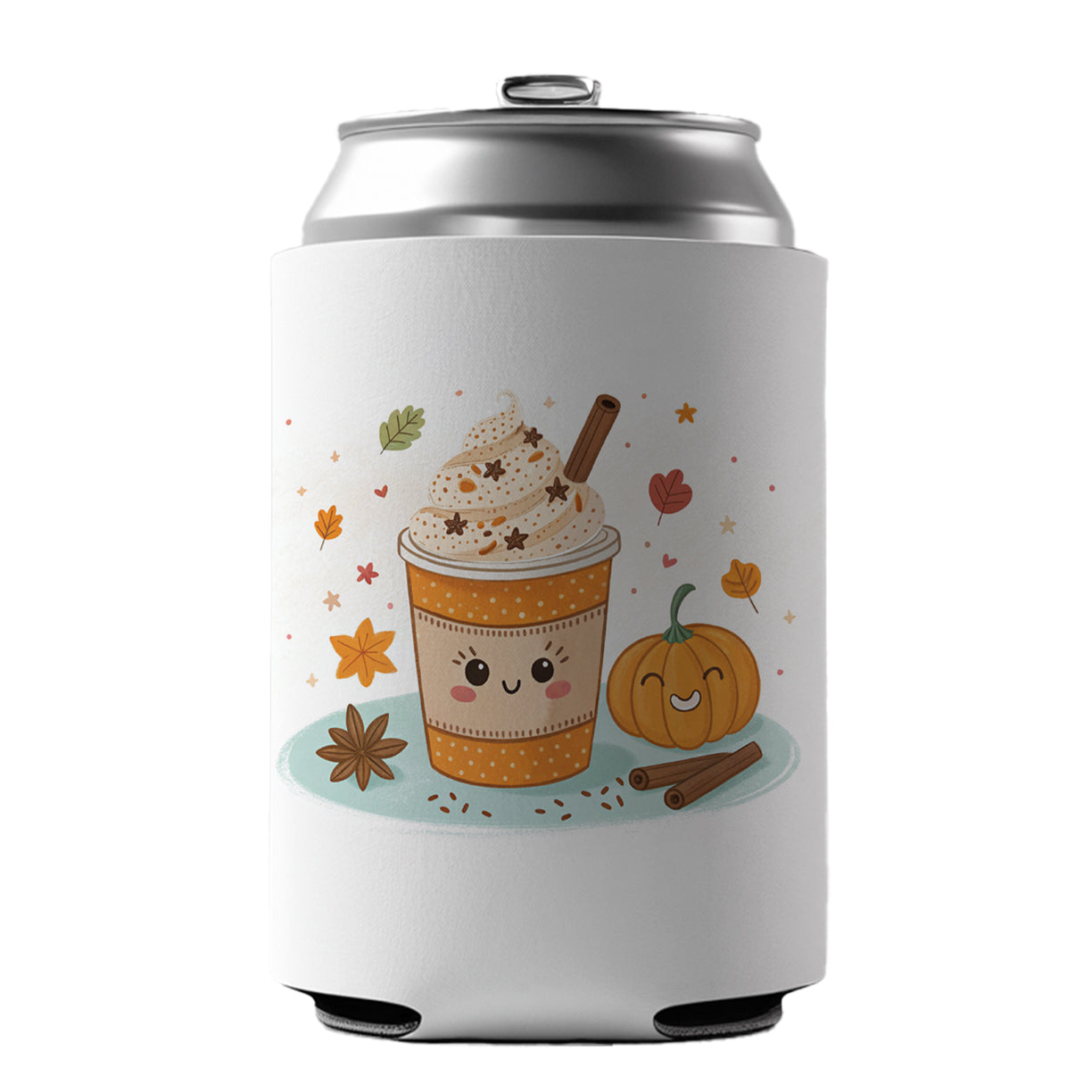 Kawaii Pumpkin Spice Latte Coffee Can Cooler Beer Soda Drink Insulated Holder Sleeve Hugger