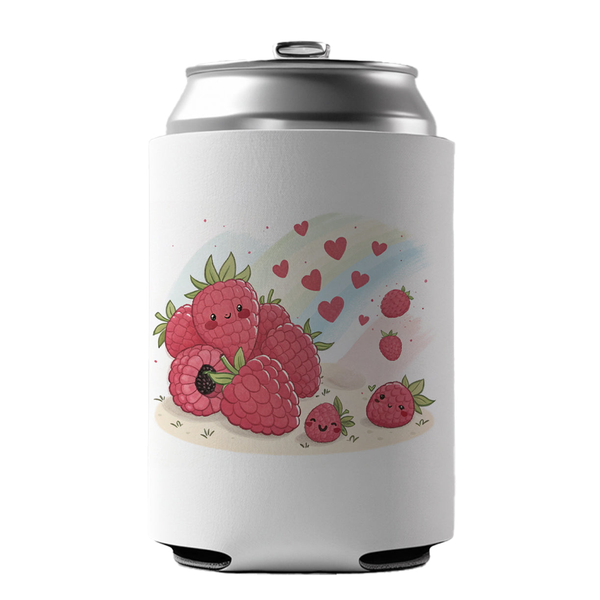 Kawaii Raspberries And Hearts Can Cooler Beer Soda Drink Insulated Holder Sleeve Hugger