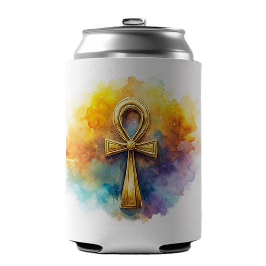 Ancient Egyptian Gold Ankh Watercolor Can Cooler Beer Soda Drink Insulated Holder Sleeve Hugger