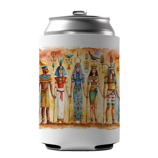Ancient Egyptian Hieroglyphics Pharaohs Gods Watercolor Can Cooler Beer Soda Drink Insulated Holder Sleeve Hugger