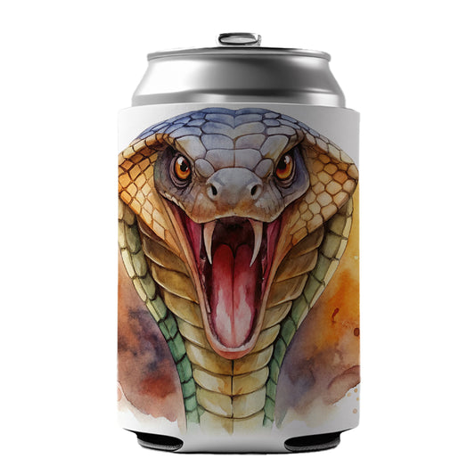 Angry Cobra Snake Reptile Close-up Watercolor Can Cooler Beer Soda Drink Insulated Holder Sleeve Hugger