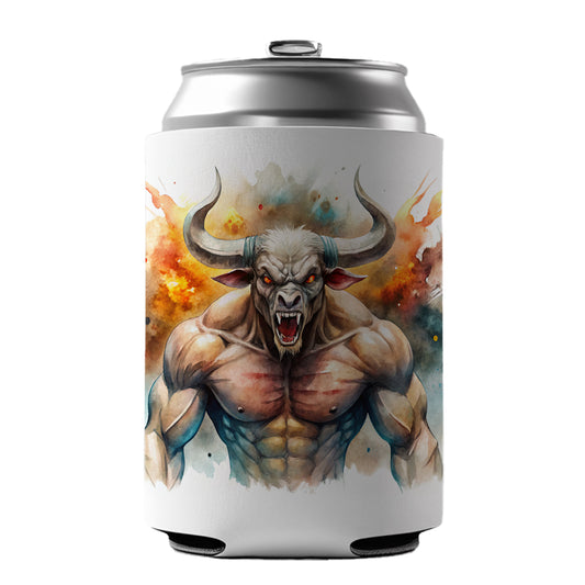 Angry Fantasy Minotaur Watercolor Can Cooler Beer Soda Drink Insulated Holder Sleeve Hugger