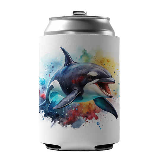 Angry Orca Killer Whale Watercolor Can Cooler Beer Soda Drink Insulated Holder Sleeve Hugger
