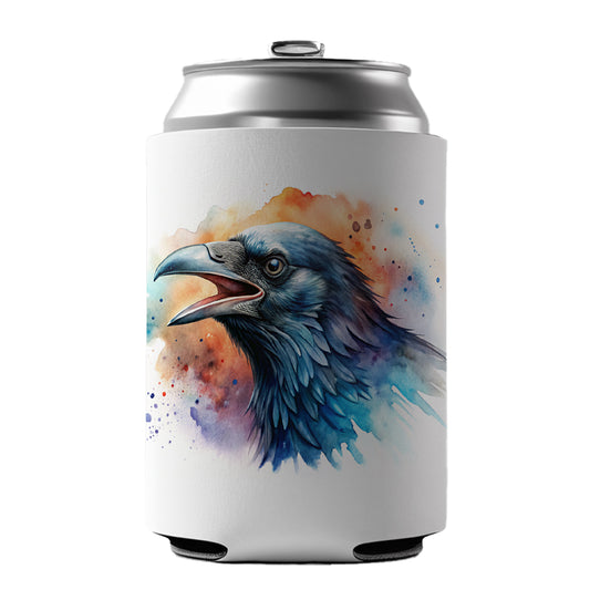 Angry Raven Watercolor Can Cooler Beer Soda Drink Insulated Holder Sleeve Hugger