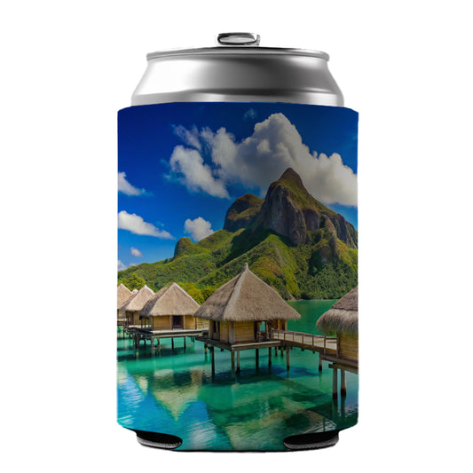 Bora Bora Huts On Water French Polynesia Can Cooler Beer Soda Drink Insulated Holder Sleeve Hugger