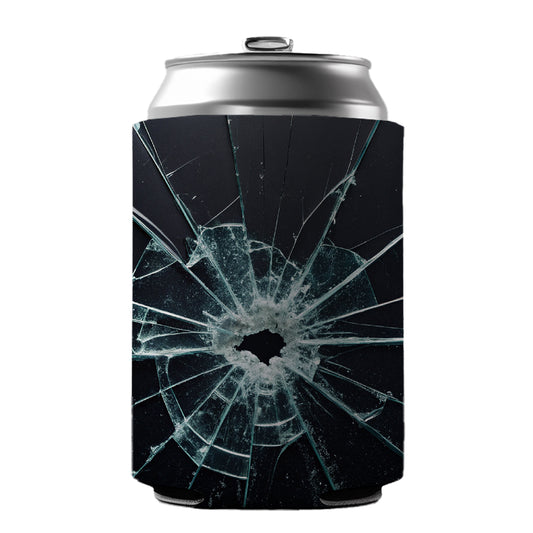 Close-Up Of Broken Pane Of Glass Can Cooler Beer Soda Drink Insulated Holder Sleeve Hugger