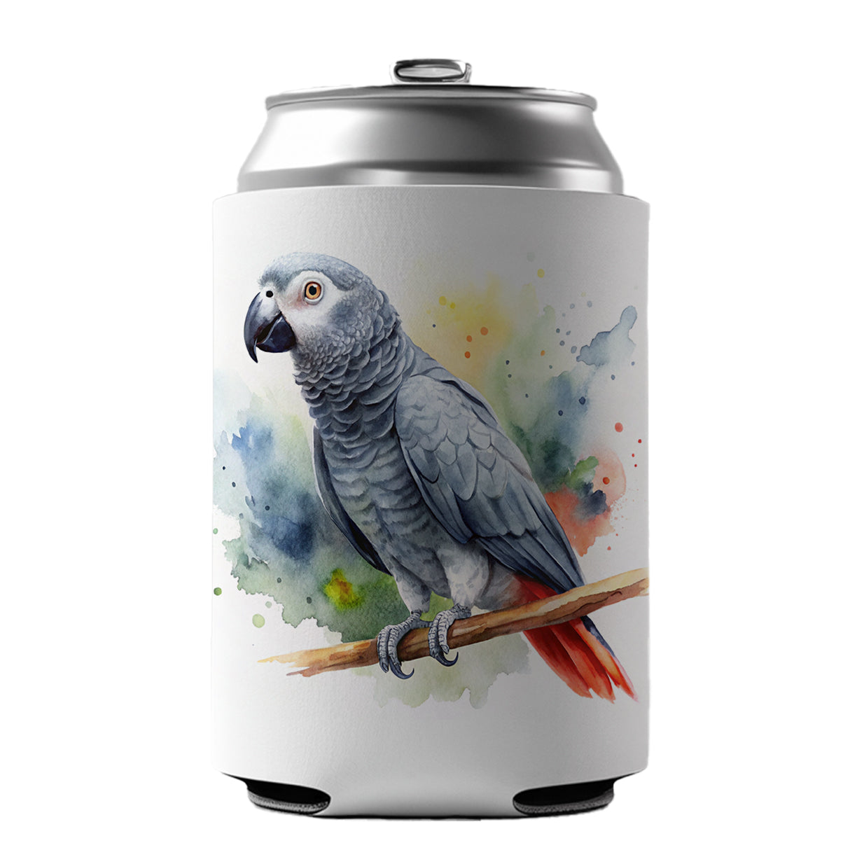 Congo African Grey Parrot Watercolor Can Cooler Beer Soda Drink Insulated Holder Sleeve Hugger