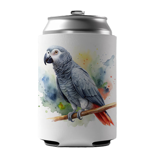 Congo African Grey Parrot Watercolor Can Cooler Beer Soda Drink Insulated Holder Sleeve Hugger