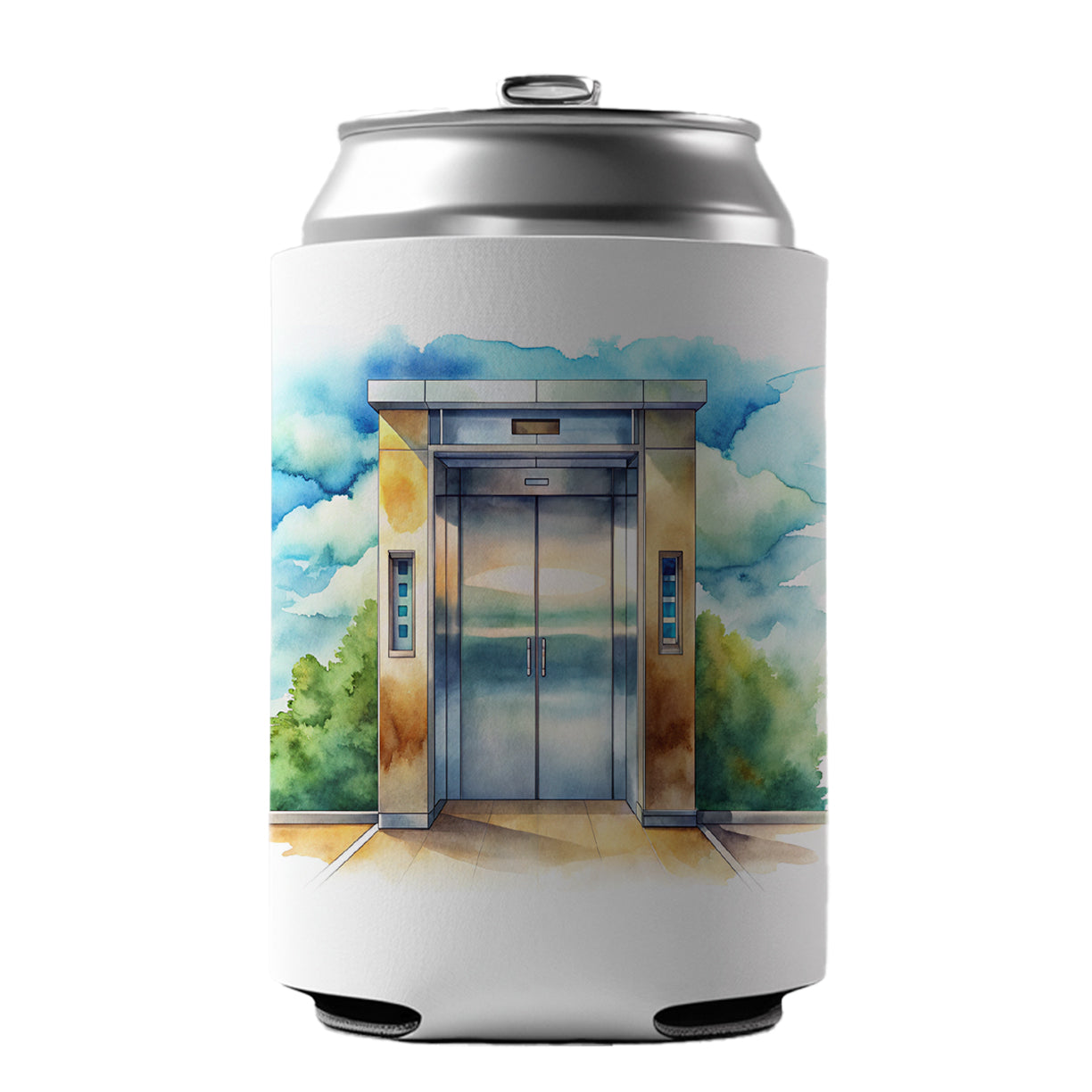 Elevator To Nowhere Watercolor Can Cooler Beer Soda Drink Insulated Holder Sleeve Hugger