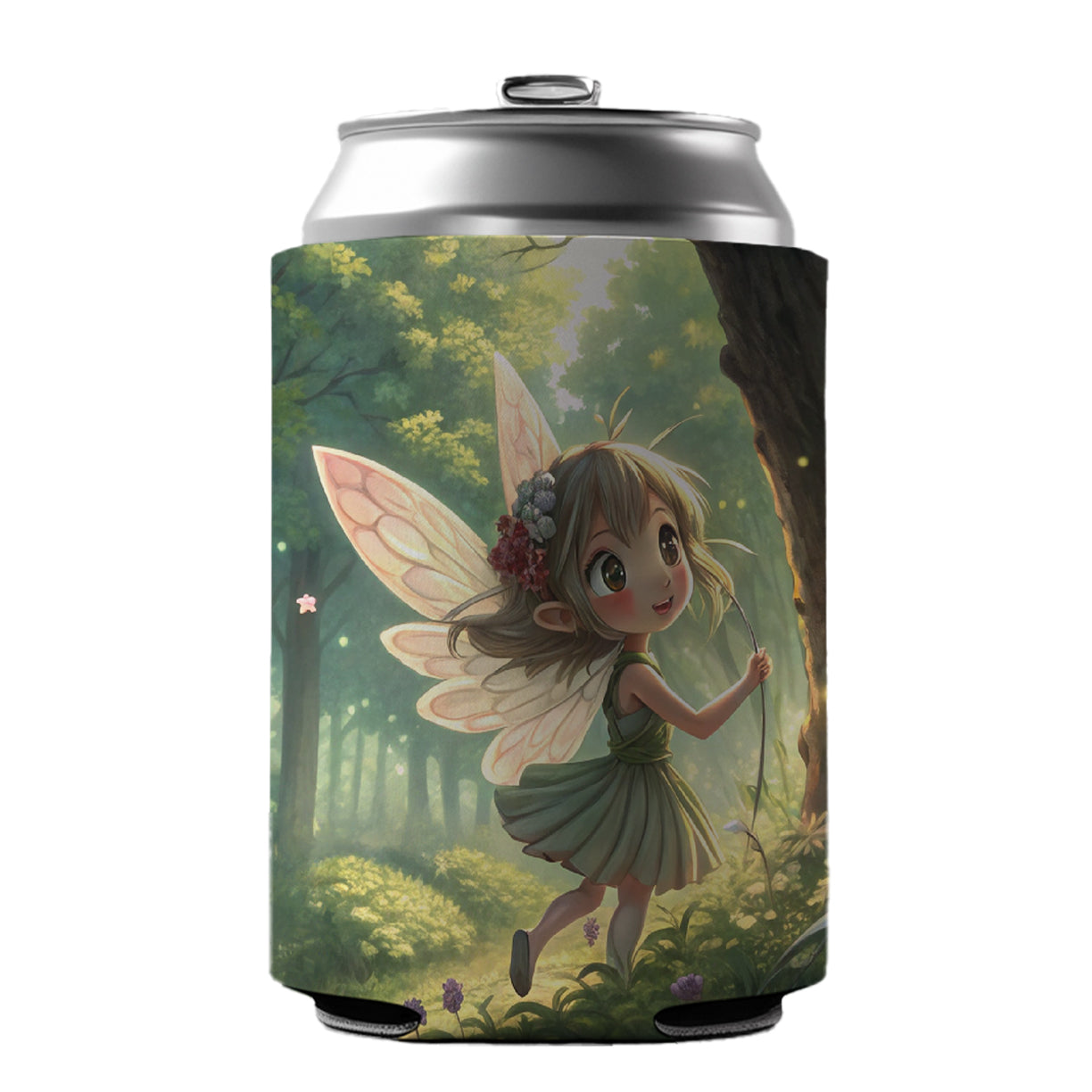 Fantasy Forest Pixie Girl Anime Style Can Cooler Beer Soda Drink Insulated Holder Sleeve Hugger