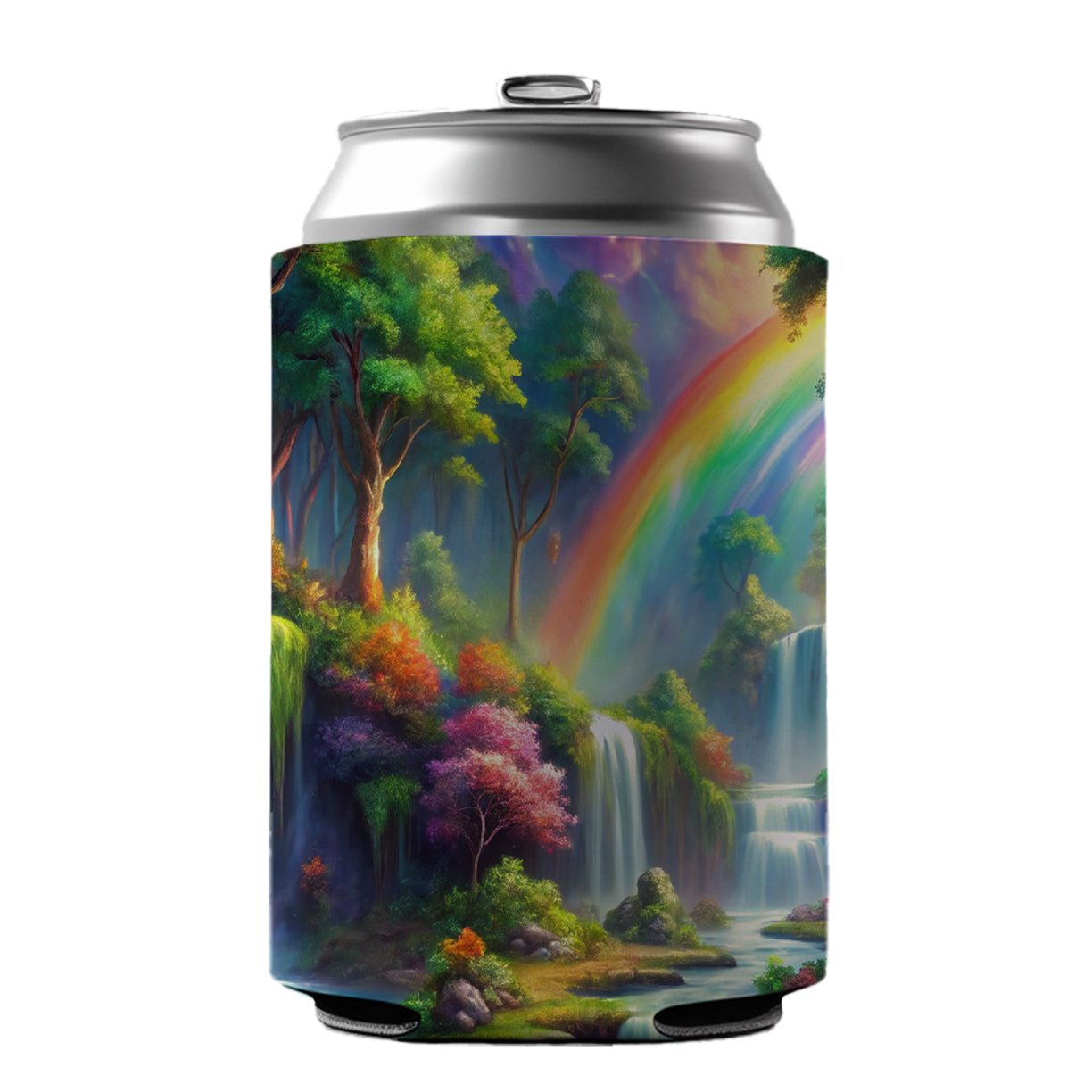 Fantasy Forest Rainbow Waterfalls Watercolor Can Cooler Beer Soda Drink Insulated Holder Sleeve Hugger