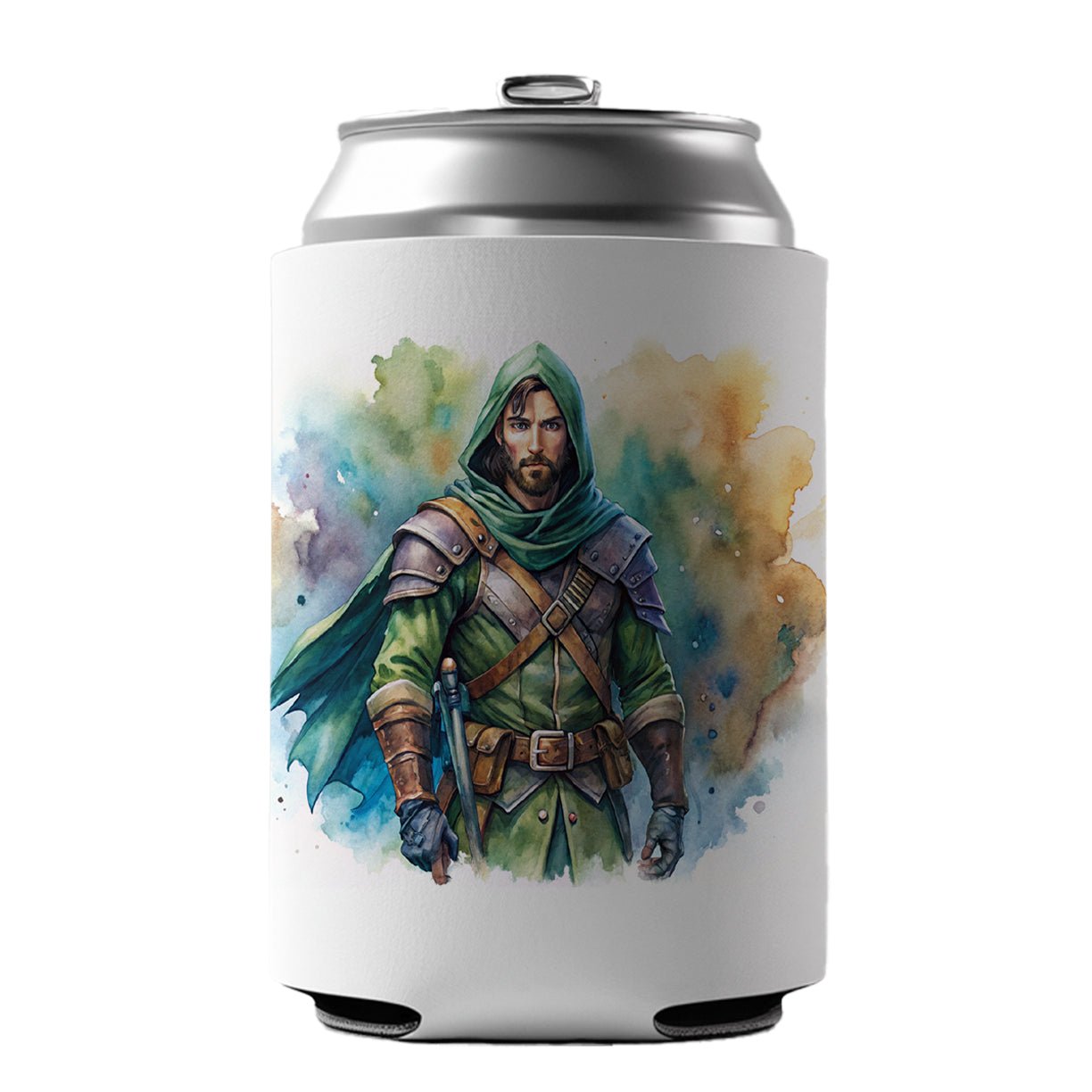 Fantasy Male Rogue Thief Watercolor Can Cooler Beer Soda Drink Insulated Holder Sleeve Hugger