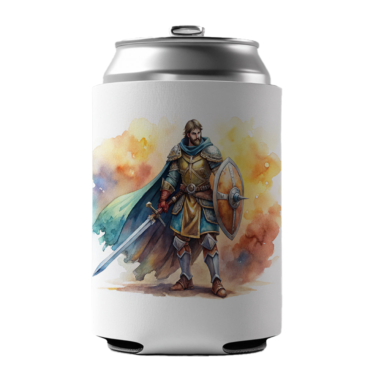 Fantasy Male Warrior Fighter With Sword And Shield Tank Can Cooler Beer Soda Drink Insulated Holder Sleeve Hugger