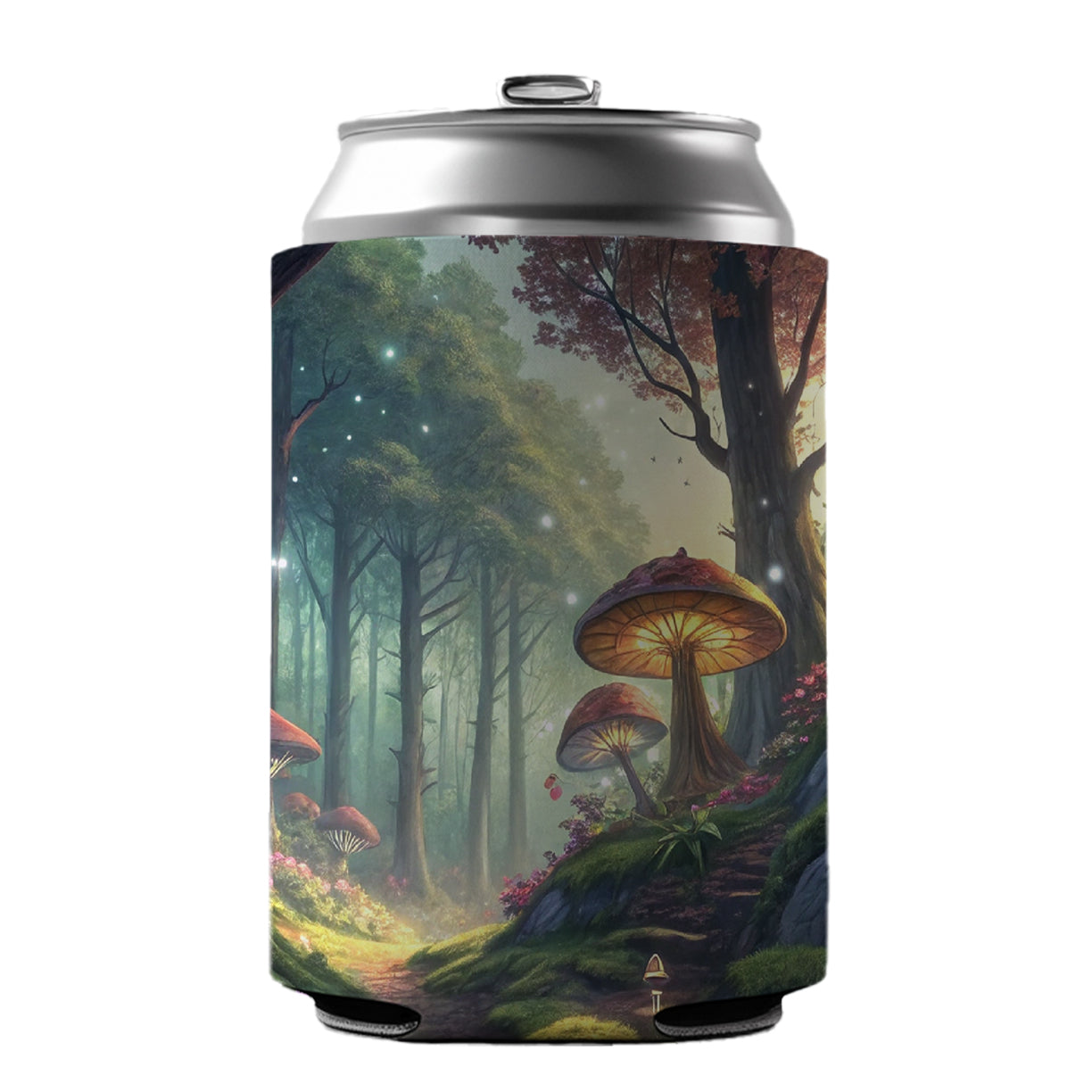Fantasy Mushroom Forest Mystical Anime Style Can Cooler Beer Soda Drink Insulated Holder Sleeve Hugger